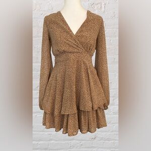 Japna Brown Long Sleeve Mini Dress S Lightweight Boho Chic Cottagecore Peasant